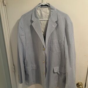 Polo by Ralph Lauren Men's White and Blue Vintage Pinstripe Jacket